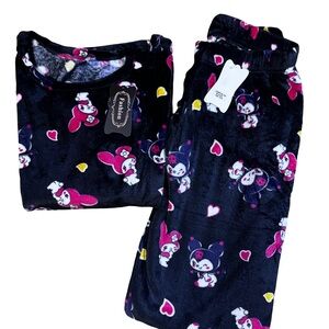 & Other Stories Black Pajamas with Pink and White Cartoon Print